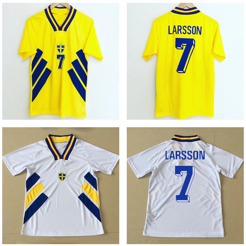 

1994 Sweden LARSSON Mens Soccer Jerseys National Team Retro DAHLIN BROLIN INGESSON Home Yellow Away White Adult Football Shirts Uniforms, Fg2928 1994 home