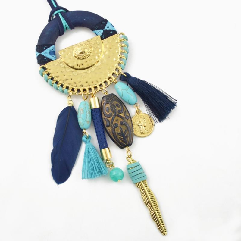 

Pendant Necklaces Ethnic Style 3 Colors Fashion Carved Rhinestone Thread Tassel Leather Chain Feather Beaded Statement Necklace For Women