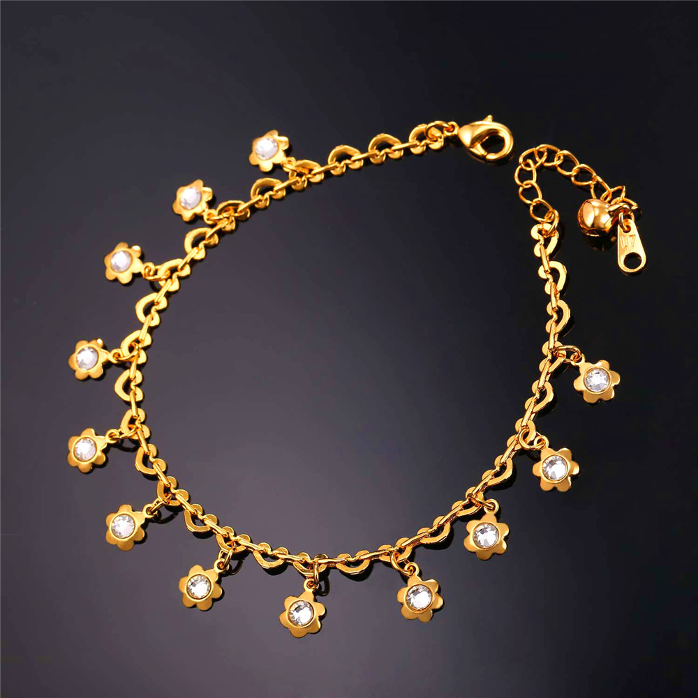 

Women Ankle Chains 18K Real Gold/Platinum Plated Sandal Foot Jewelry Crystals Flowers Party Anklets Bracelets