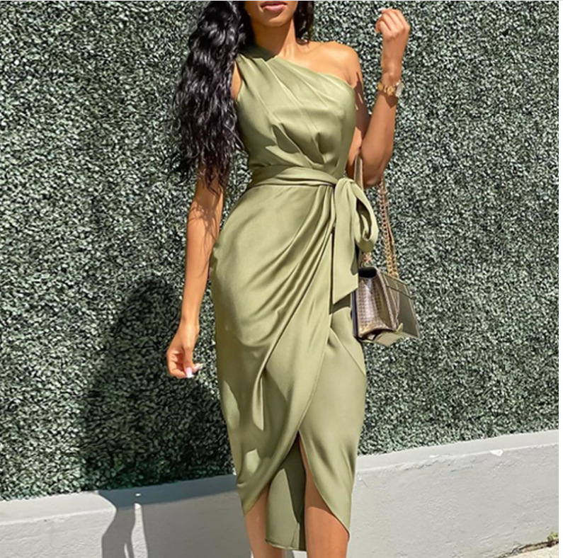 

Summer Evening dress Casual Dresses Fashion Elegant Bind Split Woman Designer Irregular Dresses Females Clothing Solid Color Womens Party clothes streetwear top, Pink