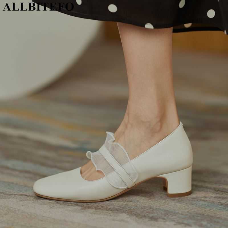 

ALLBITEFO high quality soft genuine leather high heels women fashion women high heel shoes office work shoes women heels 210611, As picture
