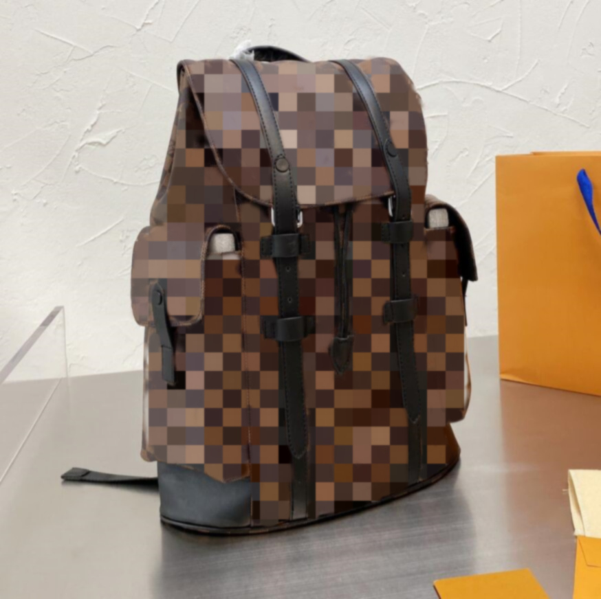 

Classic Fashion Designer Brand Water ripple PM Backpack Mens Womens Universal Black brown Checkered pattern Leather Retro School Bag Travel Bags Boarding Package, 45*32cm