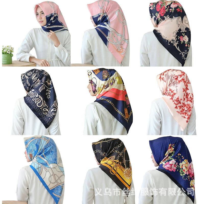 

Scarves 2022 Print Silk Scarf Square 90*90cm Wild Leopard Neck Women Unique Twill Handbag Bandana Muslim Headscarf