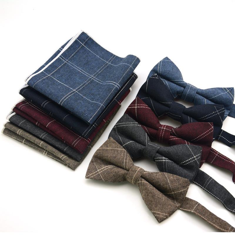 

Neck Ties Trendy Men's Shirt Bowknot Square Scarf Cotton Bow Tie Pocket Set