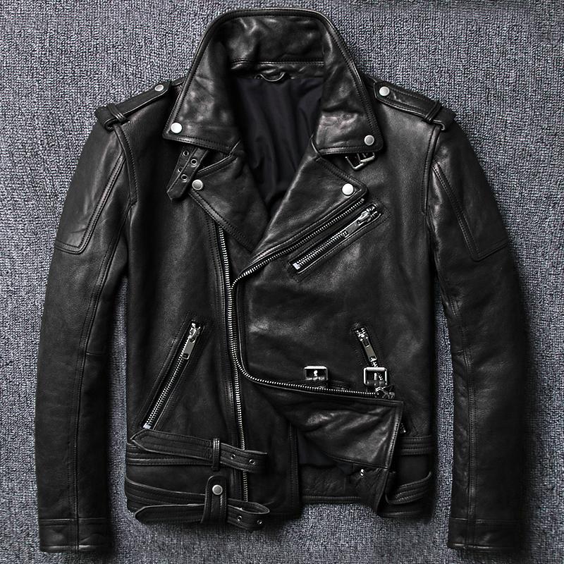 

Men's Leather & Faux Jacket Men GenuineSheepskin Short Locomotive For 2021, Black
