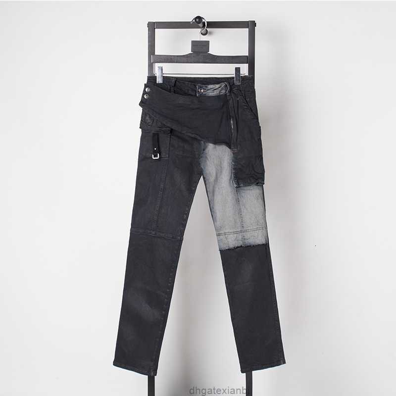 

splicing Rick irregular quality wash new high heavy process slim fit locomotive men's jeans pants Owens, Blue