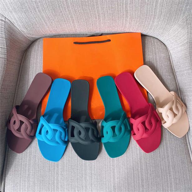 

2021 Spring New Ladies Slippers PVC Fabric Matte Non-slip Beach Shoes Fashion Solid Color H Family Sandals and Slippers HM60, Red