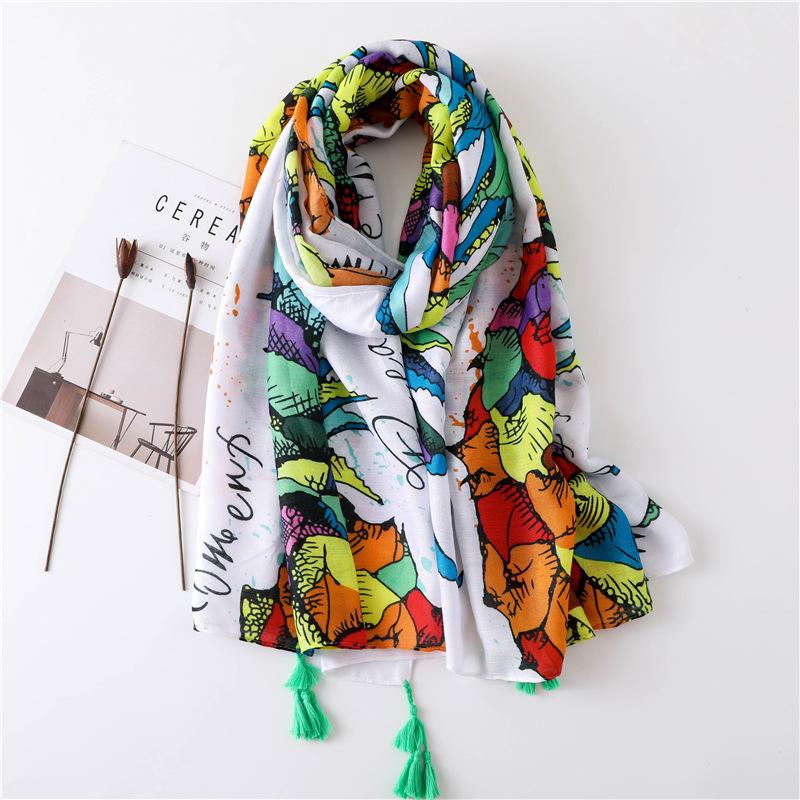 

Scarves Fashion Fruit Letter Pattern Tassel Viscose Shawl Scarf Ladies Soft Head Wraps Pashmina Stole Muslim Hijab 180*90Cm