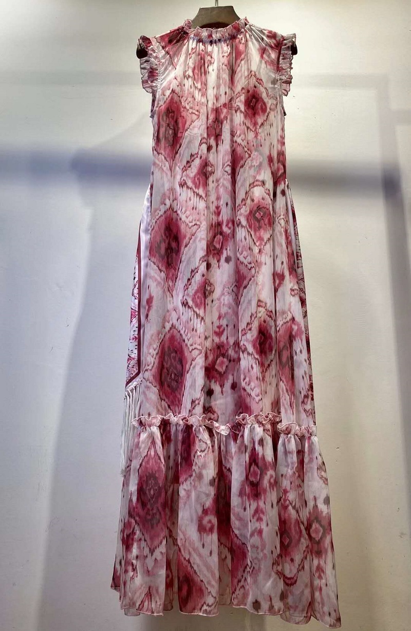 

dresses Sleeveless Summer Fashion Designer Women Pink Floral Print Tassel Belt Patchwork Casual Loose Long Beach, Blue