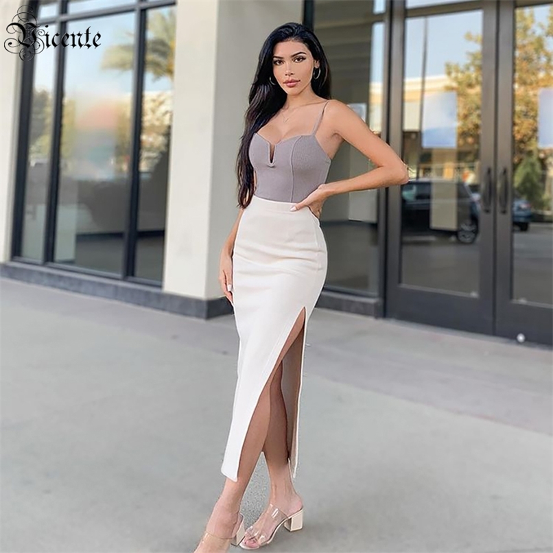 

Women Dress Celebrity Party Gray And White Color Matching Suspenders Mid-length Bandage 210520, Gray wihte