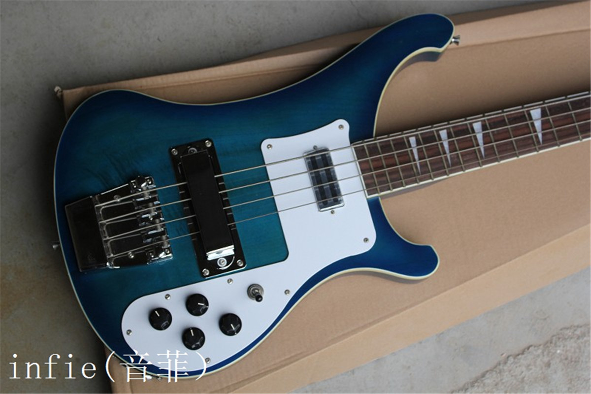 

2021 arrival electric bass rickedbacker Blue dual jack of log guitar