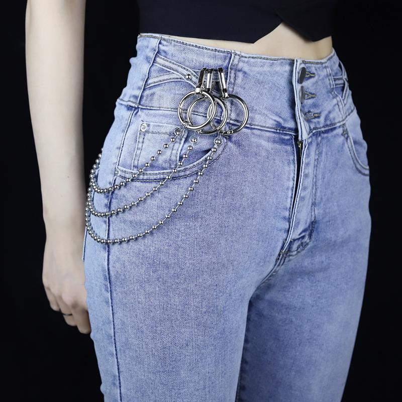

Chains Punk Hip-hop Trendy Stainless Steel Belt Key Chain Waist Pants Round Bead Jeans Long Metal Clothing Accessories Jewelry, Silver