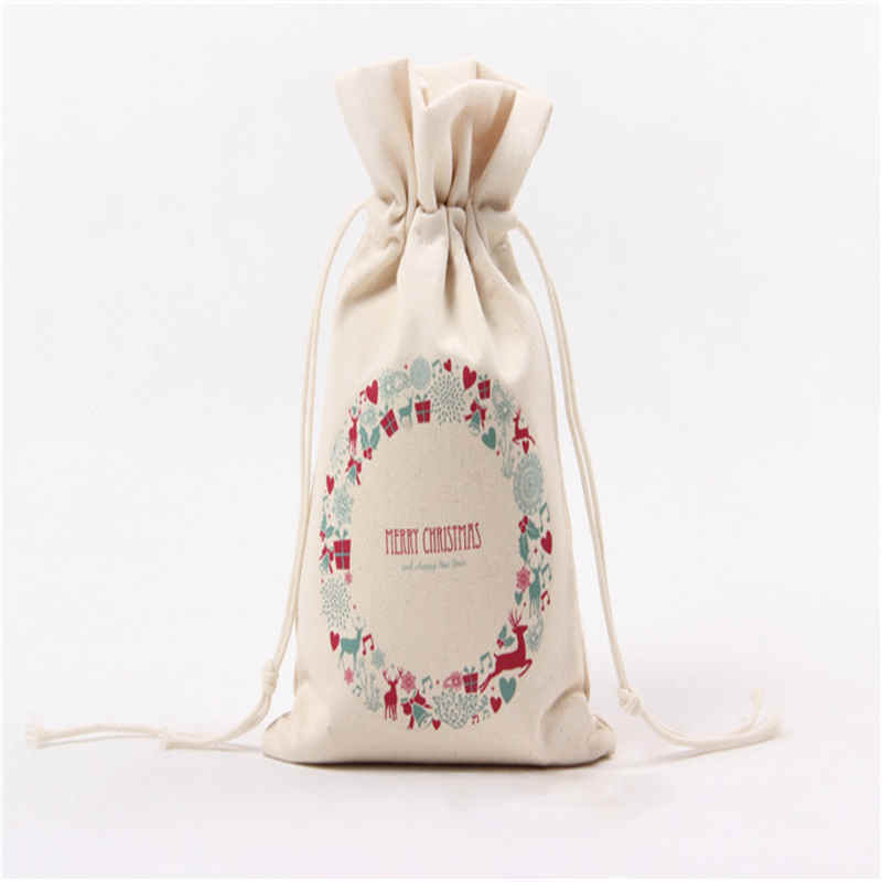 

HOT Christmas Gift 16*23.5cm Large Organic Heavy Canvas Bag Santa Sack Drawstring Bag With Reindeers Santa Claus Sack Bags for kid GGE1951