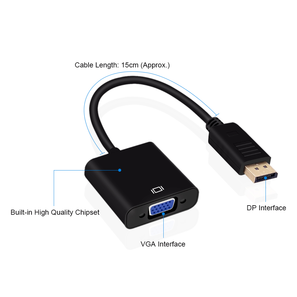 

DisplayPort Display Port DP to VGA Adapter Cable Male Female Converter for PC Computer Laptop HDTV Monitor Projector With Opp Bag