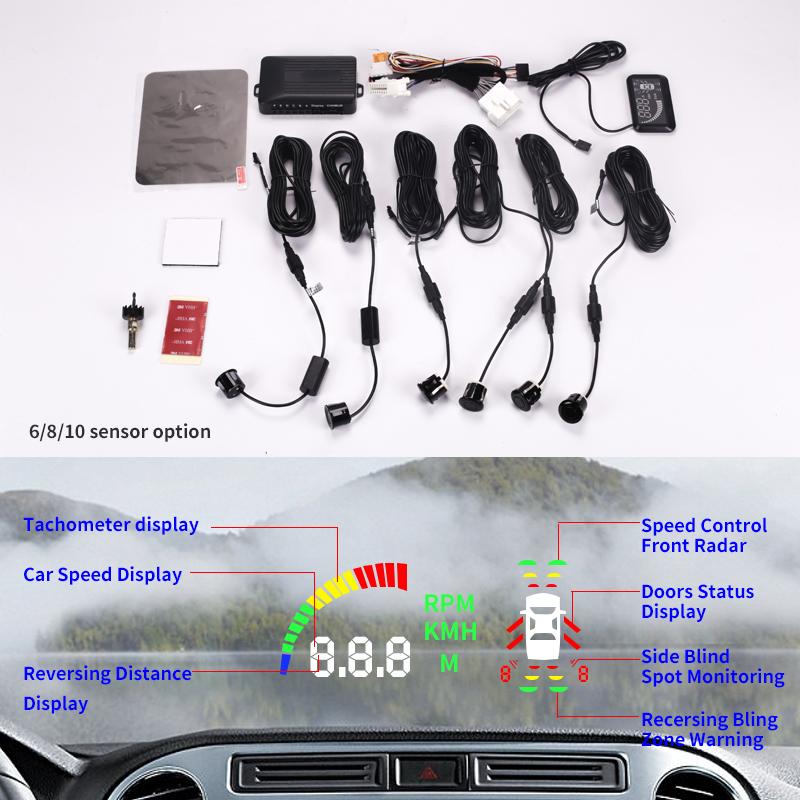 

Car Rear View Cameras& Parking Sensors 12 V 8 Blind Spot Assist Sensor With 5.5 HUD Screen Windshield Projector OBD 2 Alarm Security Detecti