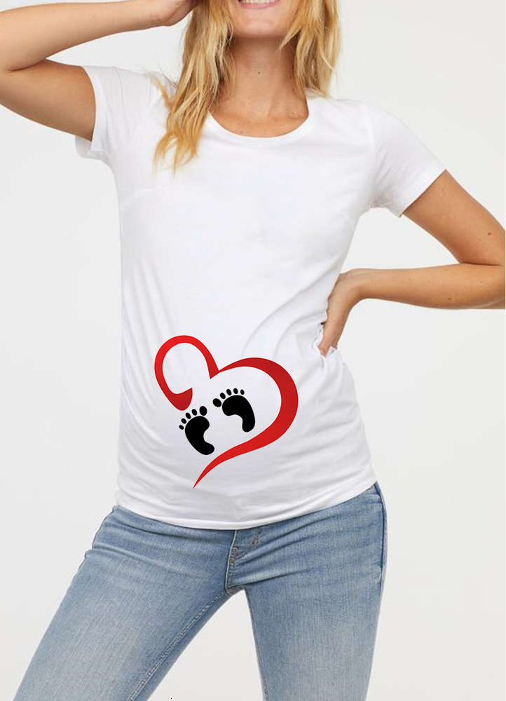 

tops Women Motherhood Clothing T-shirt Funny Top Cute Baby Print O-neck Short Mouths Pregnant Pregnancy Shirt, White