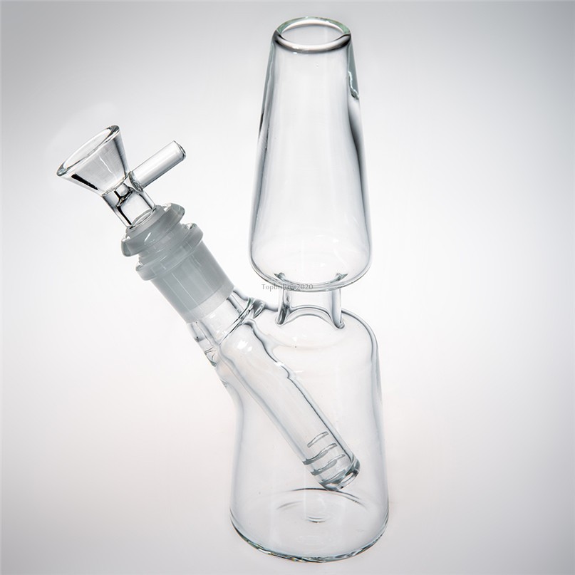 

2021 Mini Clear Glass Water Bongs 18cm Tall Downstem 14mm Glass Bowl Thick Recycler Beaker Bong for Water Smoking FY2308