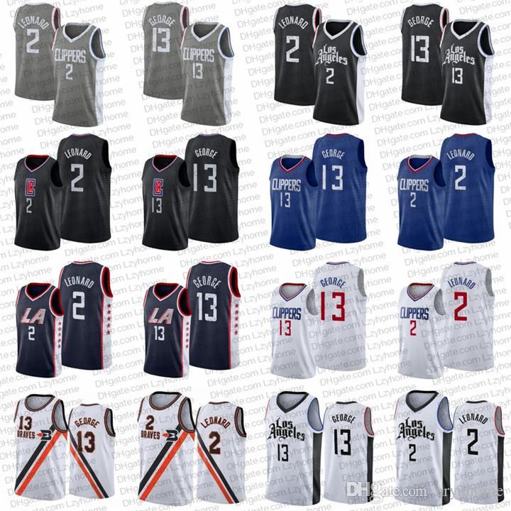 

Stitched Kawhi #2 Men's Leonard Basketball Jerseys Los Angeles LA Clippers City Paul 13 George Jersey Blue white black shir, Black;red