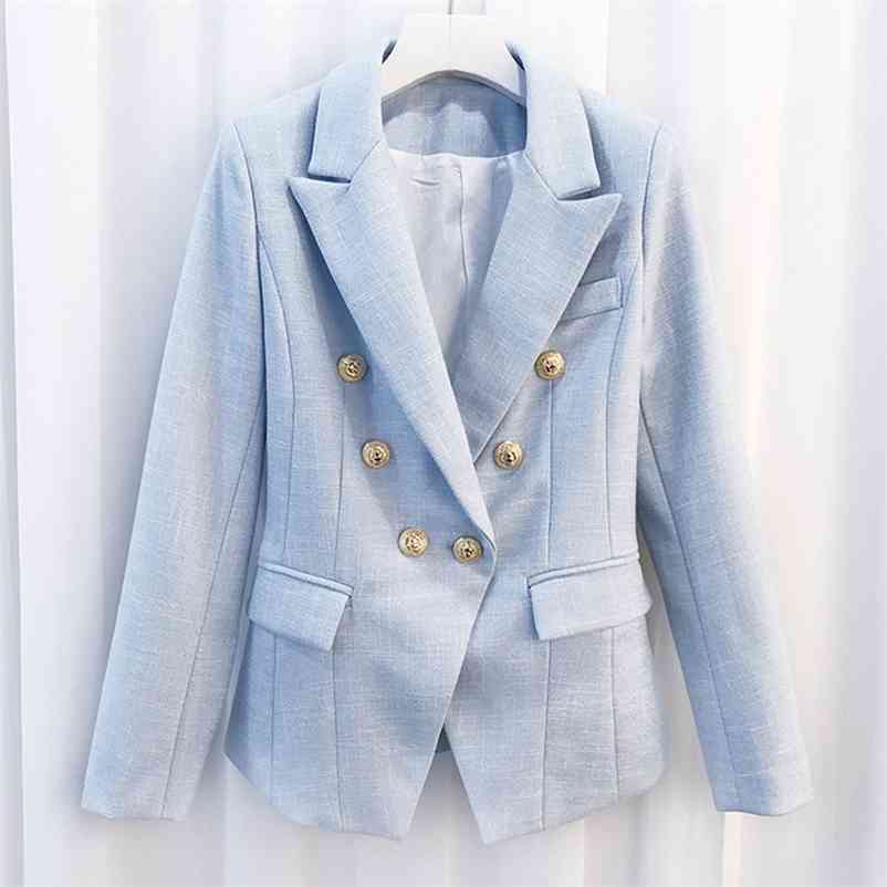 

est Baroque Designer Blazer Women's Breasted Color Gold Metal Lion Buttons Double Jacket 210521, Beige