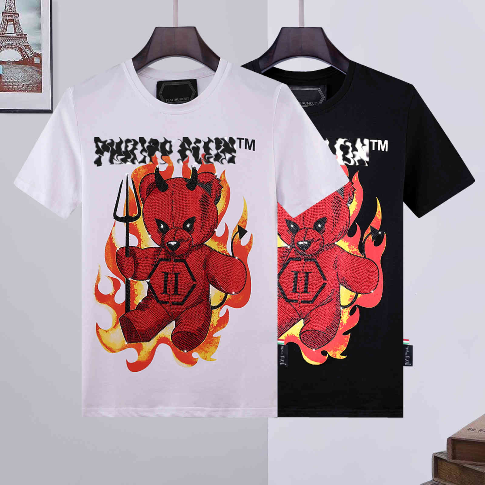 

21SS clothing factory luxury T-Shirt men t shirt skull tshirt PP phillip plain Tshirts Round neck embroidery designs Couples Tee Male Top, White;black