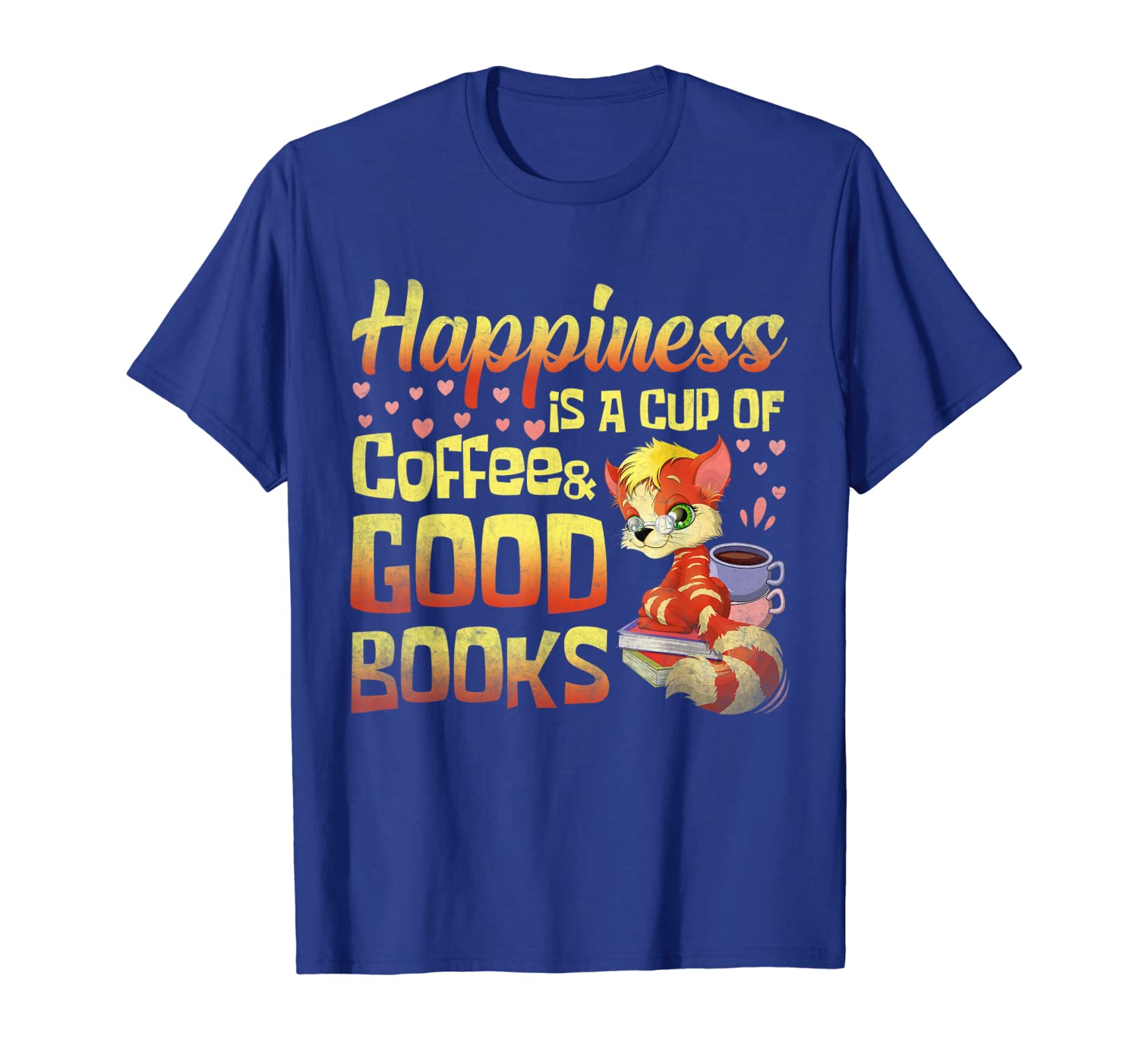 

Happiness is A Cup of Coffee A Good Book and A Cat Shirt Tee, White;black