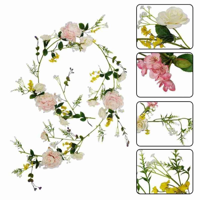 

Decorative Flowers & Wreaths 1.85M Artificial Rose Ivy Vine Wedding Decoration Real Touch Silk Flower String Home Hanging Garland Party Deco, Multi