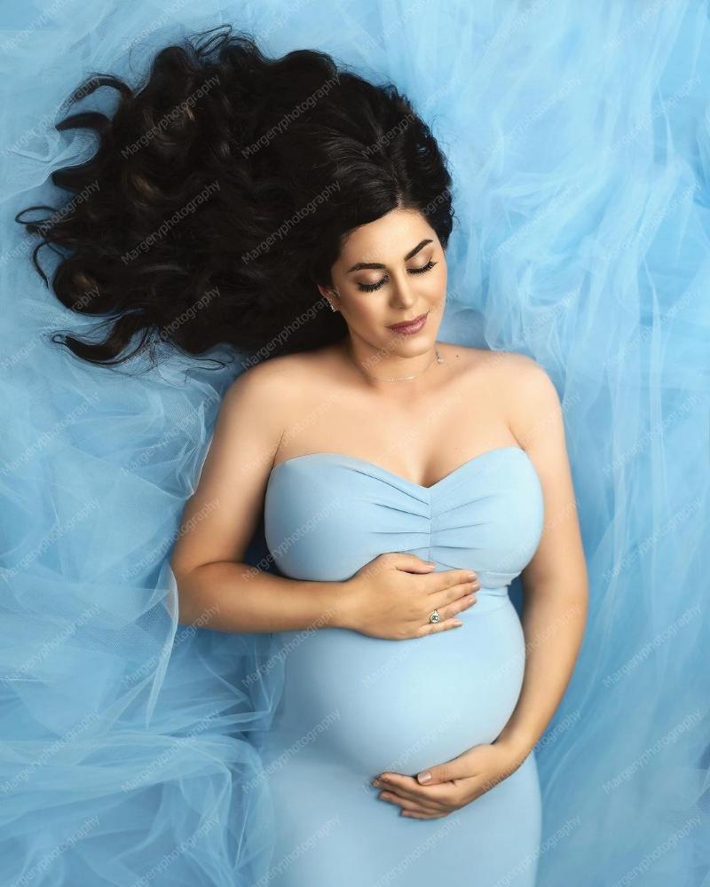 

Elegant Ligh Sky Blue One Shoulder Mermaid Maternity Dresses For Po Shoot Long Length Ruffles Custom Made Plus Size Stretch D Casual, Black