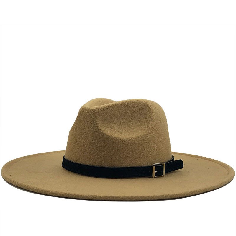 

Hat European and American Autumn Winter Woolen Big Brim Jazz Top Fashion Casual Concave Shape Wide Fedora, Dark khaki