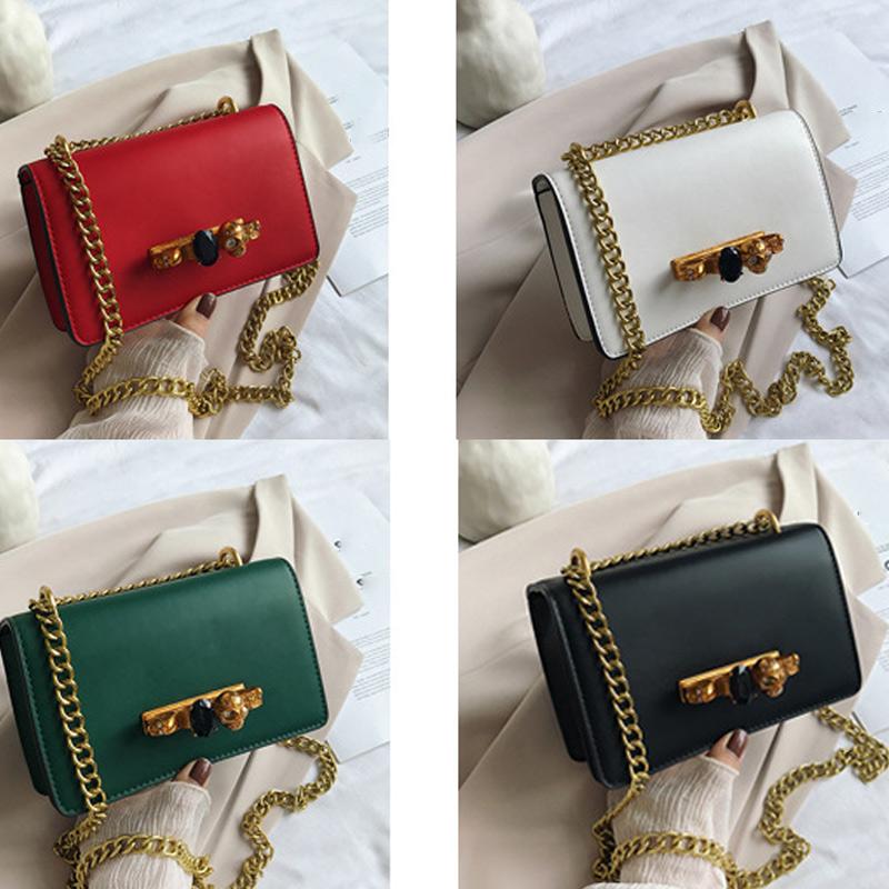 

Women's Fashion Skull Chain Shoulder Messenger Bags Luxury Small Square Exquisite Leather Crossbody For 2023, Red
