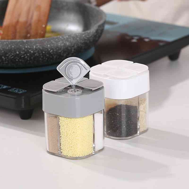 Spice Jar Seasoning Box 4 Compartments Kitchen Spice Storage Bottle Jars Transparent PP Salt Pepper Cumin Powder Box Tool-image-694071489