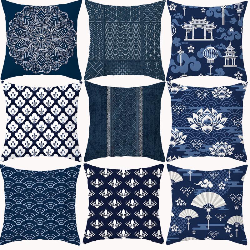 

Cushion/Decorative Pillow Blue Cushion Cover Hefeng Japan Decorative Case Home Decoration Polyester Square Geometric Pillowcover Capa De Alm, 10064-018