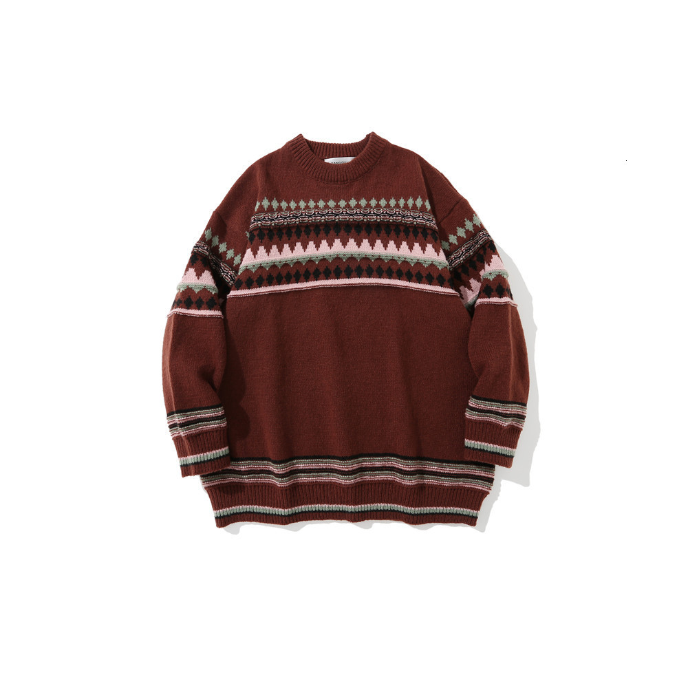 

sweater knit jacquard ted men's bf lazy wind loose round neck t shirt street fashion brand bottom pullover, White;black