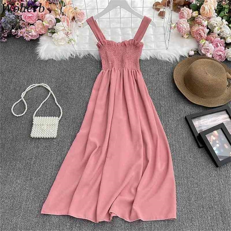 

Summer Dress Woman Ruffles Sleeveless Sling Maxi Dresses for Women Off Shoulder Sweet Slim Fit Vestidos Mujer 94985 210519, White