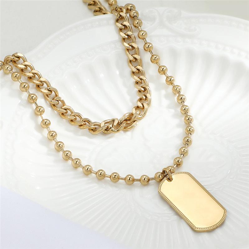

Pendant Necklaces Stainless Steel Rectangle Double Layer Geometry Choker Golden Collar For Women Clavicle Chain Necklace Jewelry