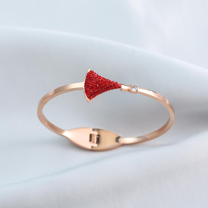 

Bangle Titanium Steel Simple Sector Set Diamond Rose Gold Color Black Red Skirt Classic Bangles With Charms Bracelets For Women Luxury