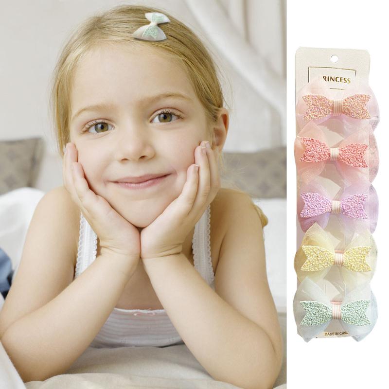 

Hair Accessories 5PCS/Set Net Yarn Sweet Cute Colorful Clips Bows For Girls Ornament Barrettes Hairpin Kids Fashion, Slivery;white