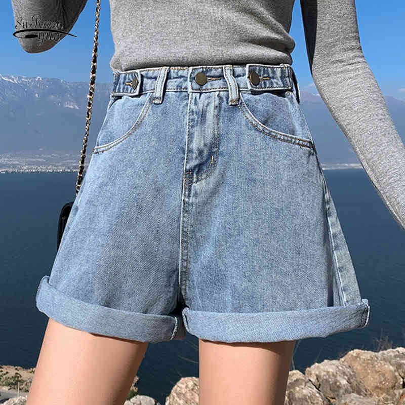 

Summer Women' Denim Shorts Vintage Wide Leg Spodenki Damskie Casual High Waist Ladies Jeans for Women 9519 210521, Black