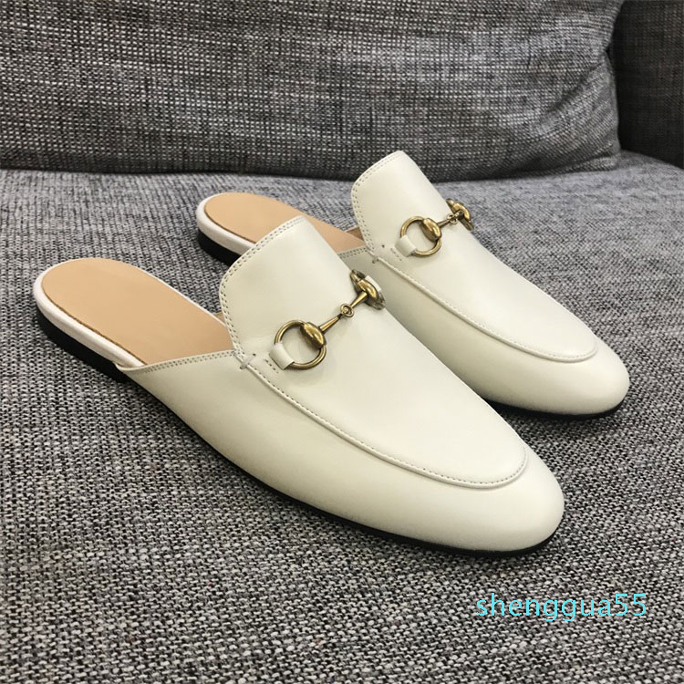 

Muller slipper Styles Genuine leather loafers with buckle Fashion women Princetown Ladies Casual Mules scuffs 5292, Black