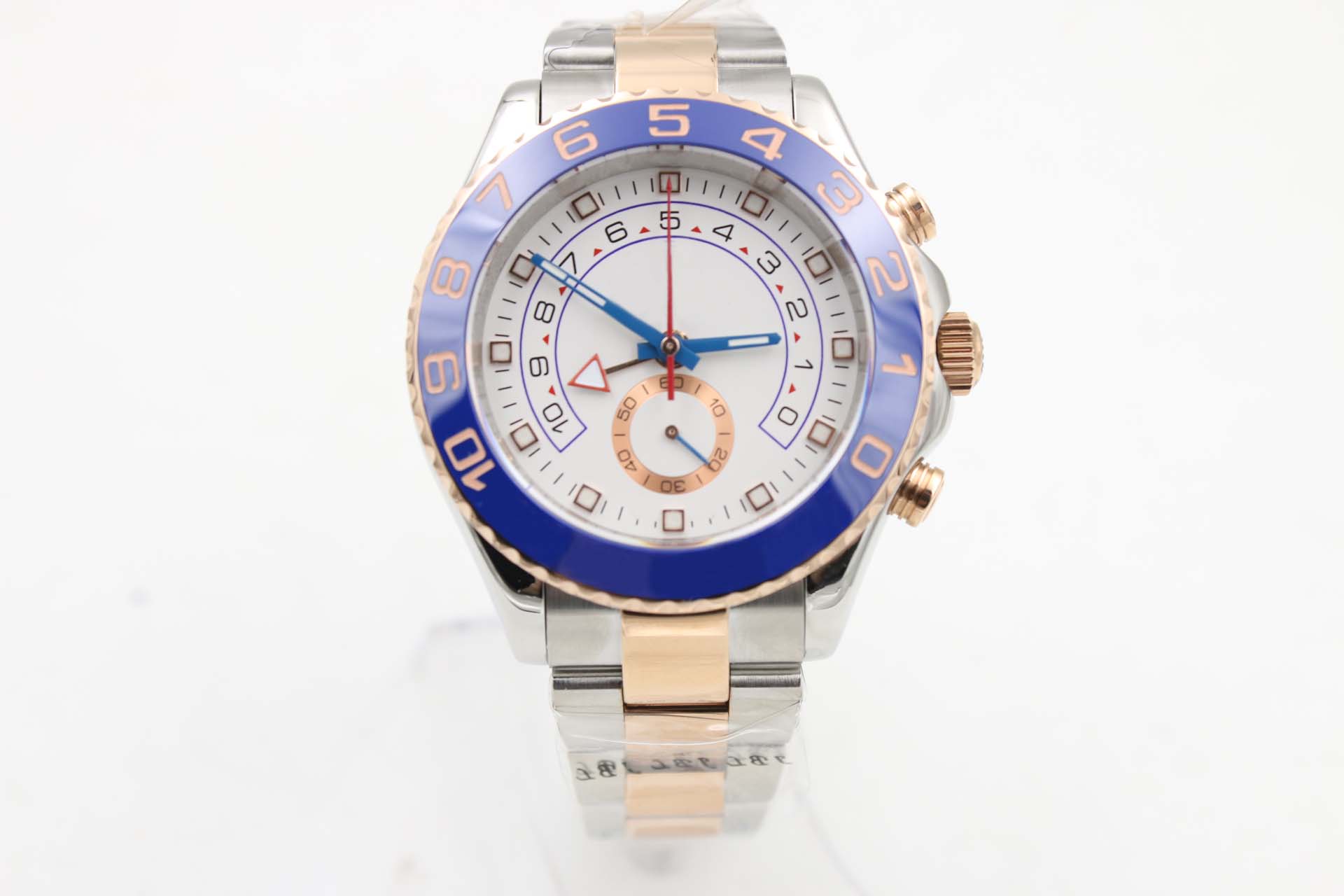 

High Quality Men's Automatic Mechanical Watch 116680 Silver Stainless Steel Strap Dial Blue Bezel 40 mm, White