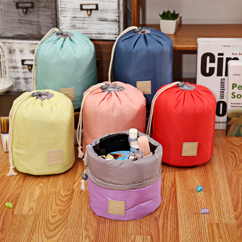 

Korean Style Handbag Barrel Shaped Cosmetic Makeup Bags Elegant Nylon Drum Wash Bag Big Capacity Make Up Organizer Women Storage Pouch INS, Randomly mixed colors