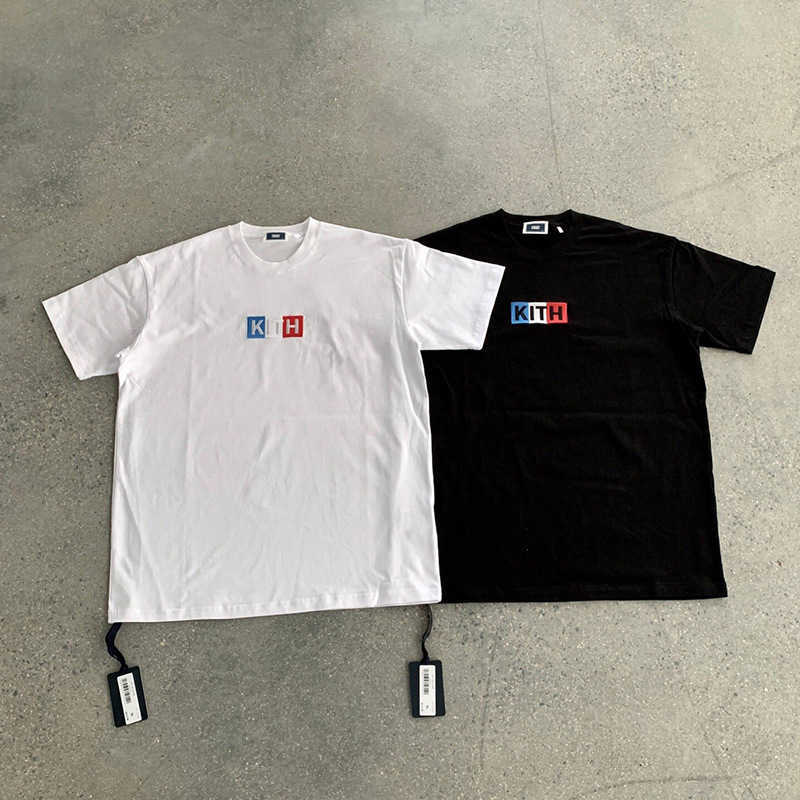 

Fashion kith 2021 fashion brand embroidery print T-shirt color letter short sleeve top, Black