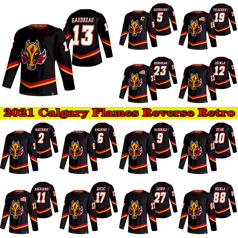 

Calgary Flames 2021 Reverse Retro Hockey Jersey 13 Johnny Gaudreau 5 Mark Giordano 23 Sean Monahan 19 Matthew Tkachuk, 55