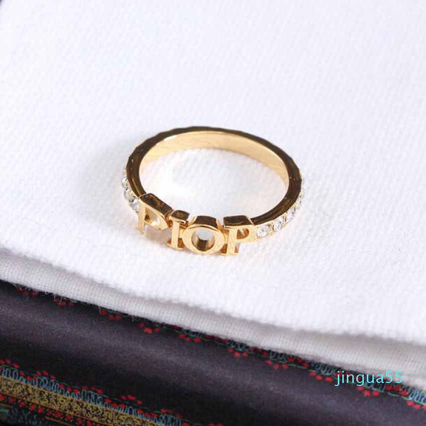 

Fashion designer gold letter band rings bague for lady women Party wedding lovers gift engagement jewelry