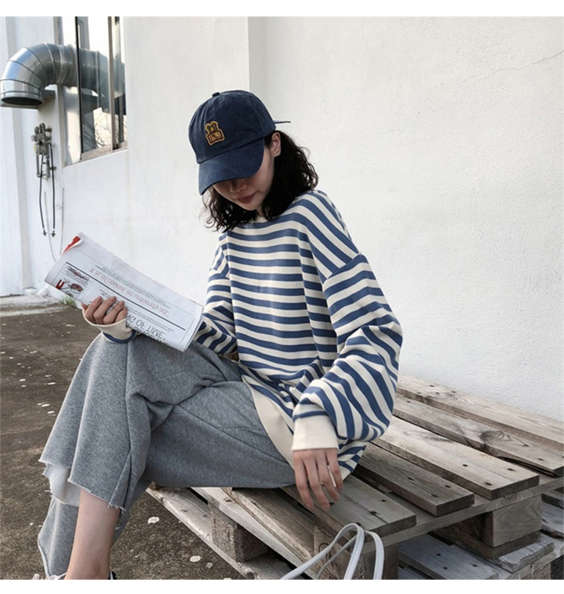 

Hoodies Women Harajuku Gothic stripe cotton Hoodie Clothes 2021 Autumn long sleeve loose Kawaii Korean thin Sweatshirt kpop Tops WGWY37035, Black