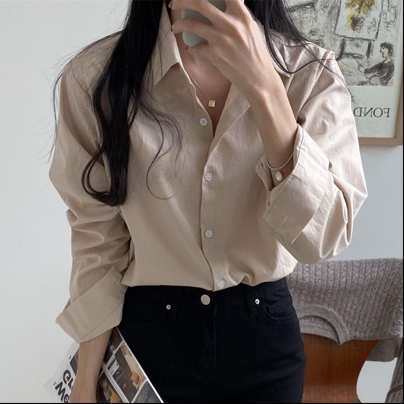 

HziriP Womens Blouses Lapel Korean Chic Casual All Match Stylish Women Minimalist Tops Loose Leisure Solid Office Lady Brief Shirts, White