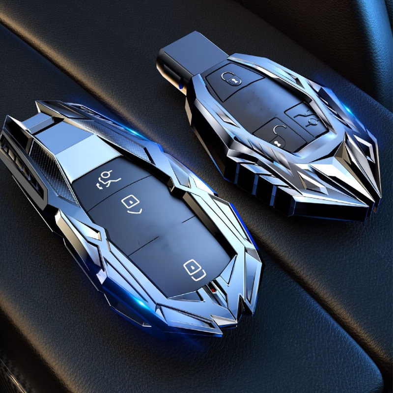 

Zinc Alloy Car Key Fob Case Cover Protector Holder Suitable for Mercedes Benz E/C/GLE S Class A Class GLE Auto Accessories, Sky blue