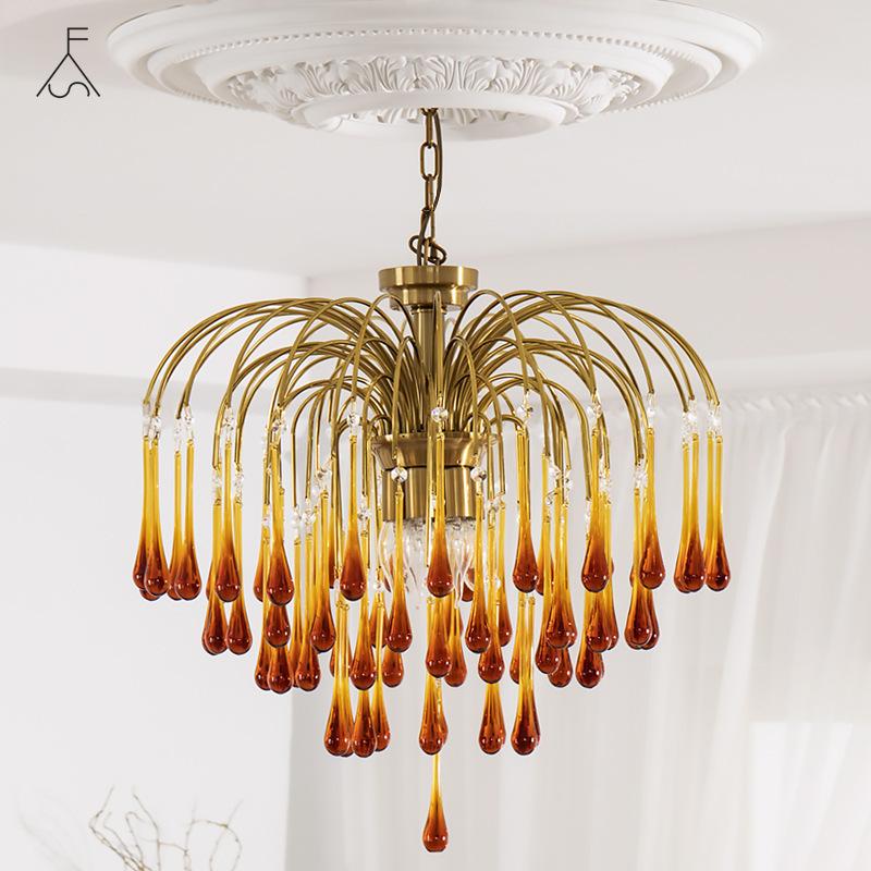 

Vintage Italian Water Drop Glass Chandelier Classical French Living Room Bedroom Aisle Entrance Cloakroom Lamp Pendant Lamps