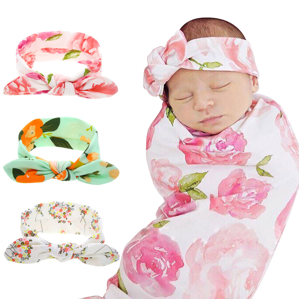 

INS Baby Hair Accessories Headbands Cotton Rabbit Printing Headwear Girls Kids Floral Turban Twist Knot Ear Bands Children Headwraps, Slivery;white