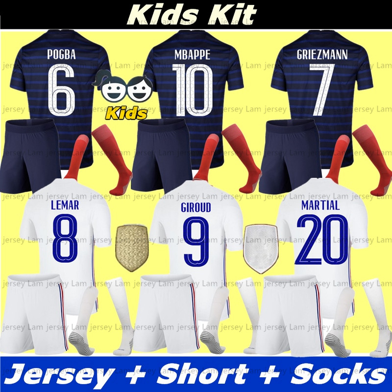 

2021 MBAPPE GRIEZMANN POGBA GIROUD KANTE FRANCE Soccer Sets 20 21 home away jersey Football shirts kids kit, Black