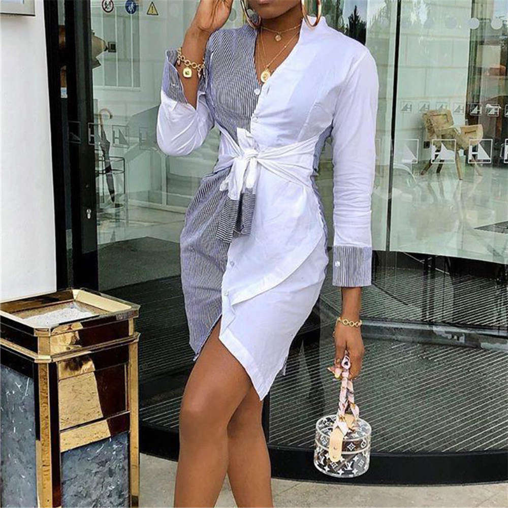 

Fashion Women' Streep Patchwork Short Party Summer Herfst Holiday Sun Clock Office Lady Casual Dresses